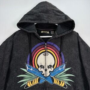 Vintage Mecca Hoodie Mens Large Black Skull Swords Zip Up Graphic Sweatshirt